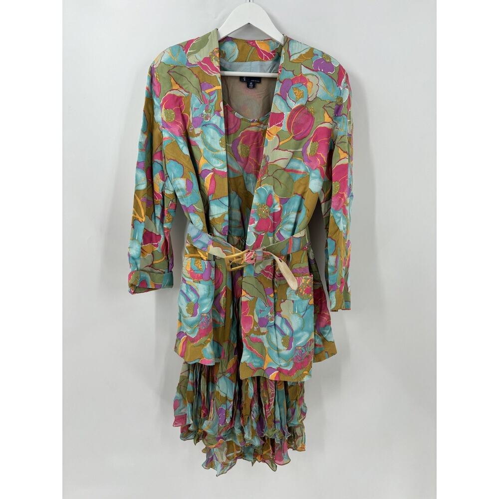 Mila Schon Vintage Dress Blazer Womens 42 / 48 Multicolor Floral Ruffles Layered
